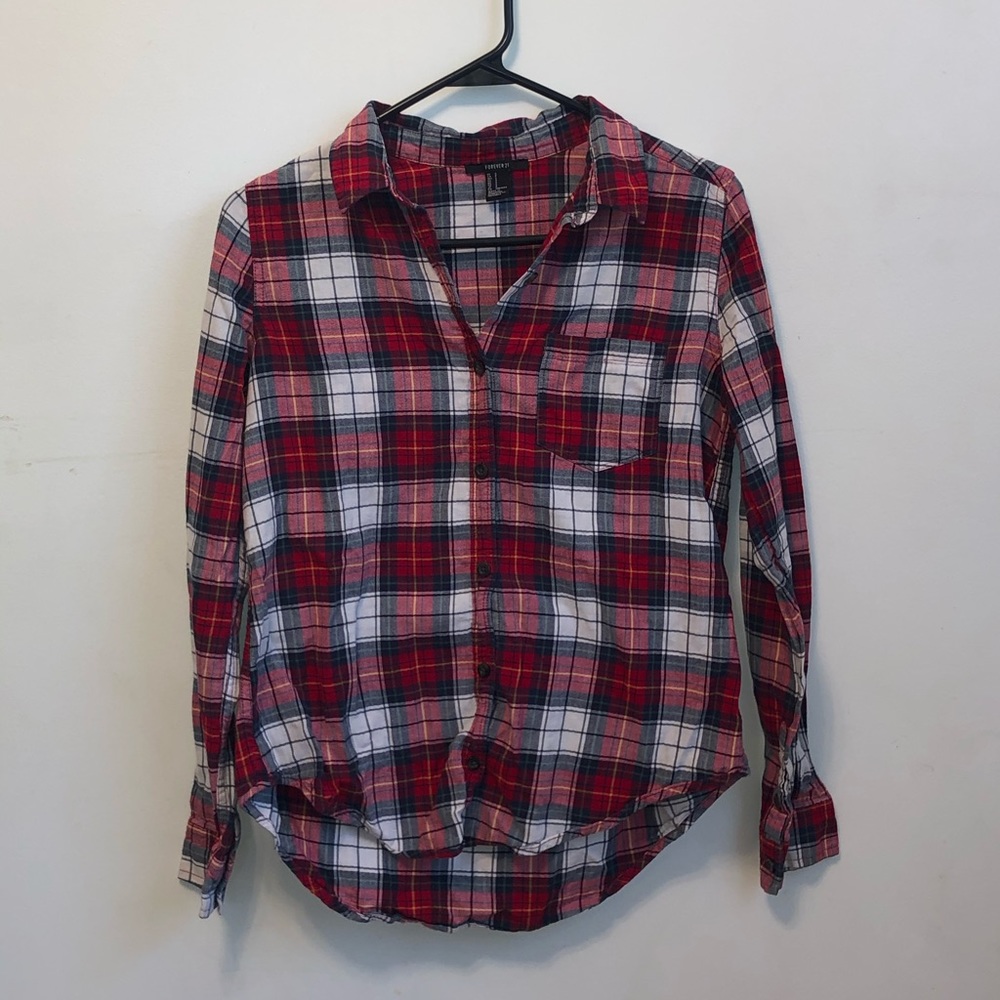 Red Button Down Flannel Shirt with Pocket